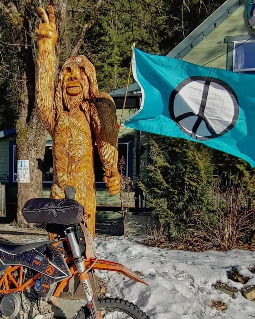 Motorcycle and Sasquatch at frog peak cafe