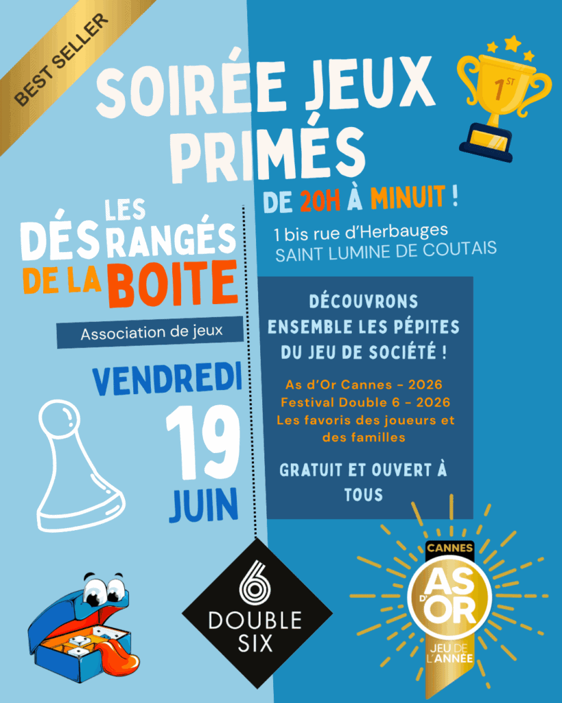 Découvrons ensemble les pépites du jeu de société ! As d’Or Cannes - 2026 Festival Double 6 - 2026 Les favoris des joueurs et des familles Gratuit et ouvert à tous