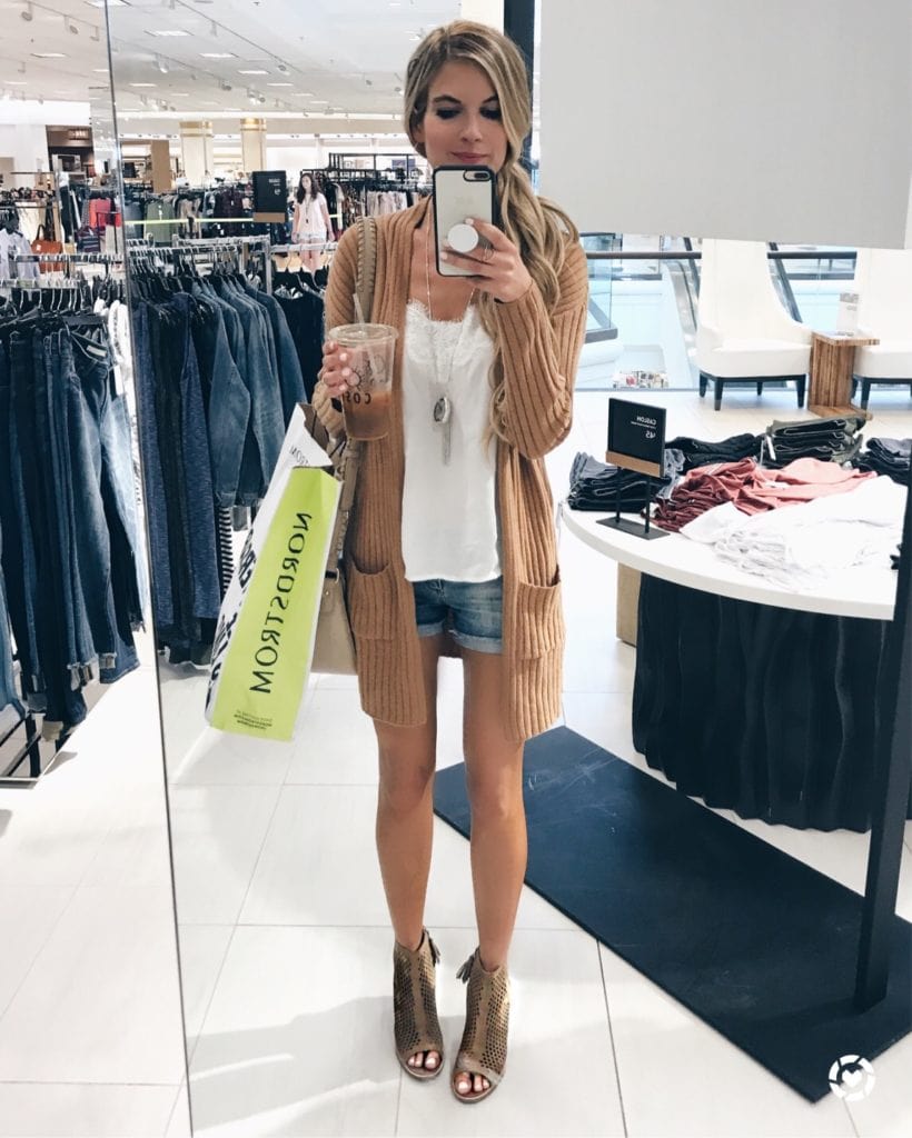 nordstrom anniversary sale caedigan outfit -Summer cardigan with denim shorts on pinterestingplans
