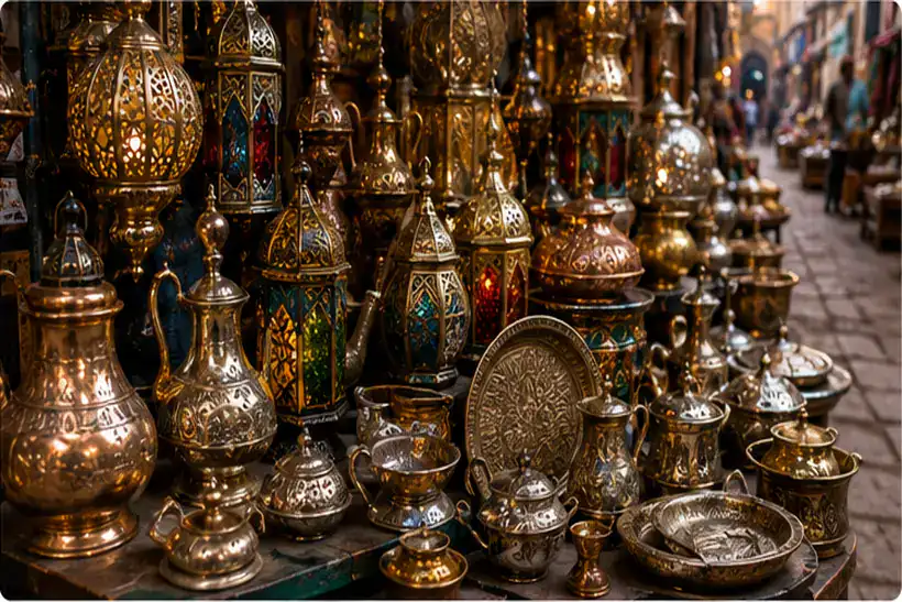 Egypt souvenirs and traditional brass copper handicrafts in Cairo
