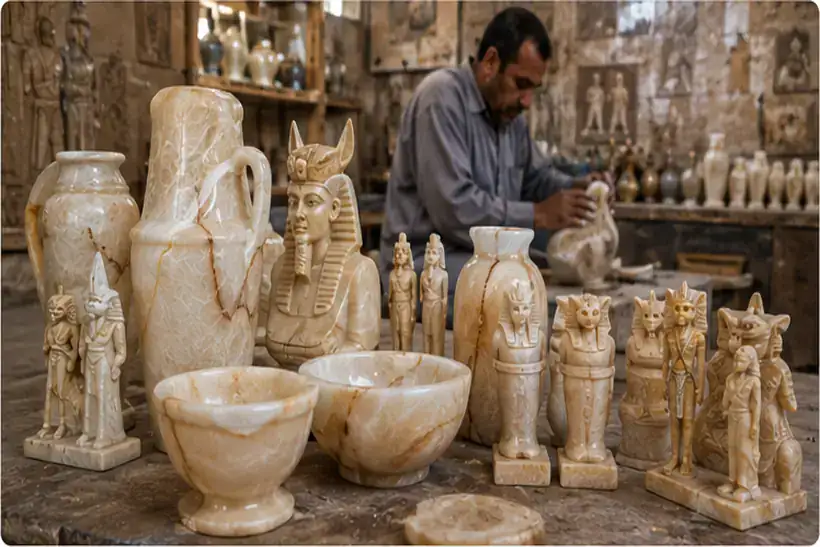 Handmade alabaster Egypt souvenirs from traditional workshops in Luxor