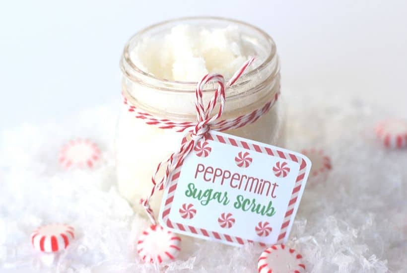 We all could use some pampering now and then. This DIY Peppermint Sugar Scrub made with essential oil is a perfect way. This sugar scrub is easy to make and is a great Christmas Mason Jar gift idea. Grab a mason jar and make a batch of this easy scrub for family and friends. #masonjargift #sugarscrub #essentialoils