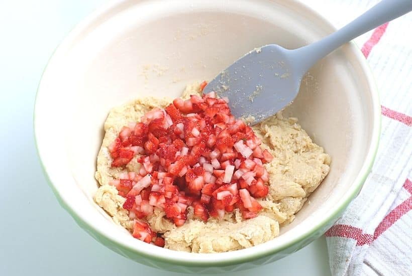 Impress your family with homemade baked goods that they can have for breakfast or a snack. This Strawberry Scones recipe is fun to make and will stay fresh for several days. These fresh-baked scones are soft, flaky and bursting with juicy strawberries! This is also a great freezer friendly recipe. Bake a batch of these fresh strawberry scones and freeze to enjoy at a later time.