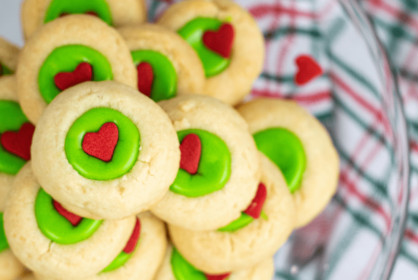 Grinch Thumbprint Cookies