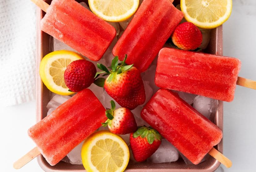 Cool down on a warm summer day with these refreshingly delicious Strawberry Lemon Popsicles. They’re fruity, flavorful, and naturally good for you. This easy popsicle recipe is a great treat for kids and adults.