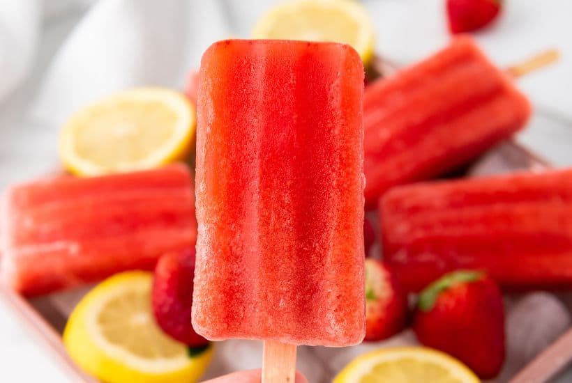 Cool down on a warm summer day with these refreshingly delicious Strawberry Lemon Popsicles. They’re fruity, flavorful, and naturally good for you. This easy popsicle recipe is a great treat for kids and adults.