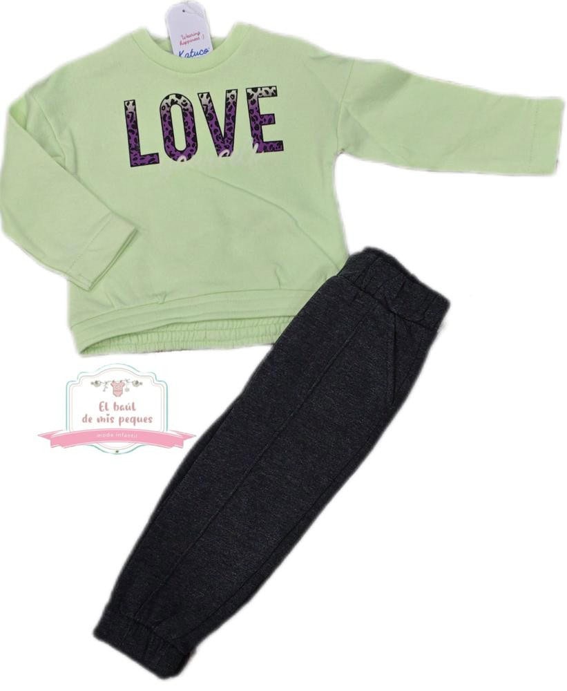 chandal niña algodon love verde yatsy