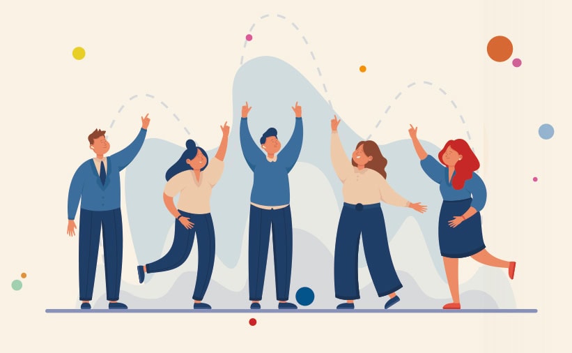 Optimising team dynamics - illustration of a happy team