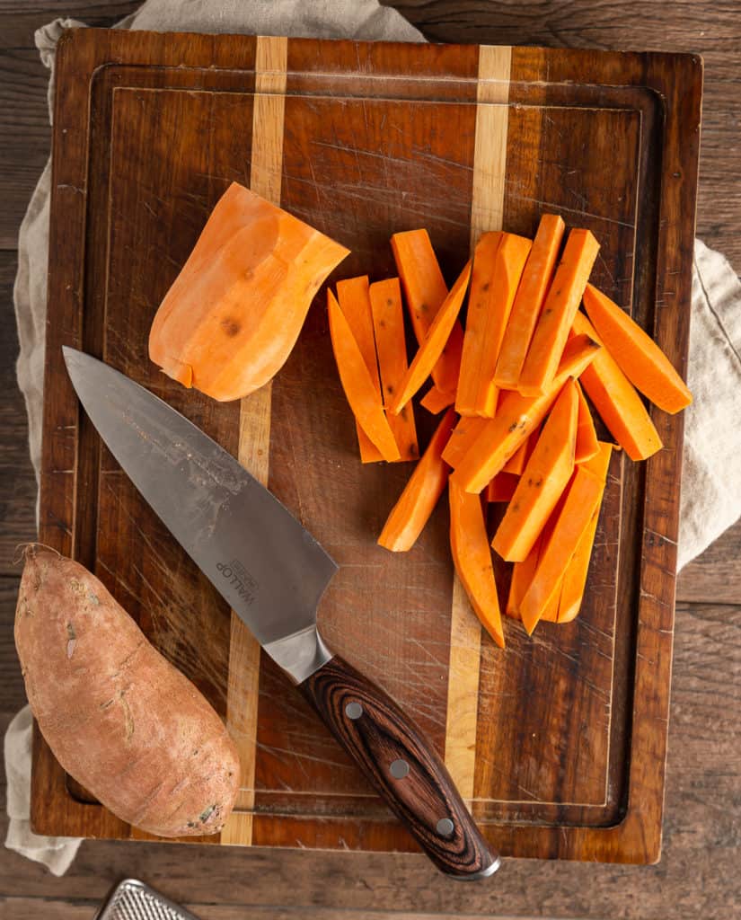 cutting sweet potato fries