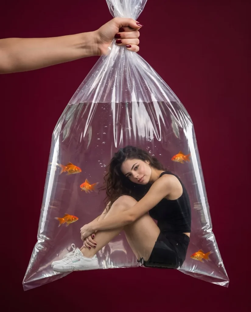 Risultato: testa in un sacchetto d'acqua con pesci.