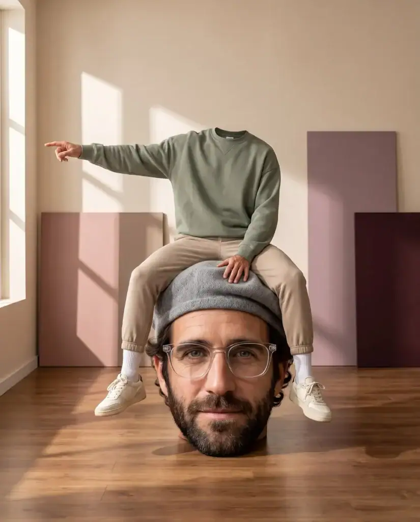 Risultato: Matteo seduto sulla propria testa gigante.