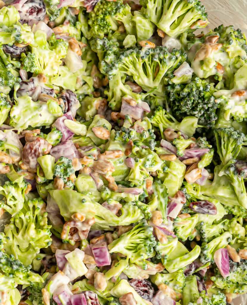 detail up close of copycat Whole Food Broccoli Crunch Salad