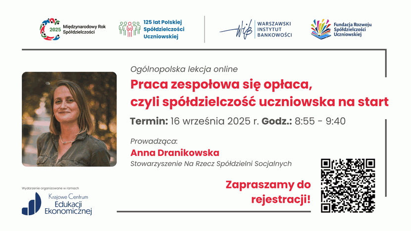 Zaproszenie na ogólnopolską lekcję online dla szkół podstawowych „Praca zespołowa się opłaca, czyli spółdzielczość uczniowska na start”