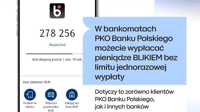 PKO BP zaprasza użytkowników BLIKA do swoich 3 tysięcy bankomatów