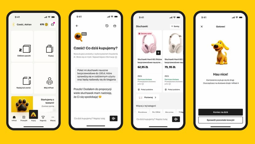 grafika, InPost, Asystent zakupowy AI, pies Von Halsky