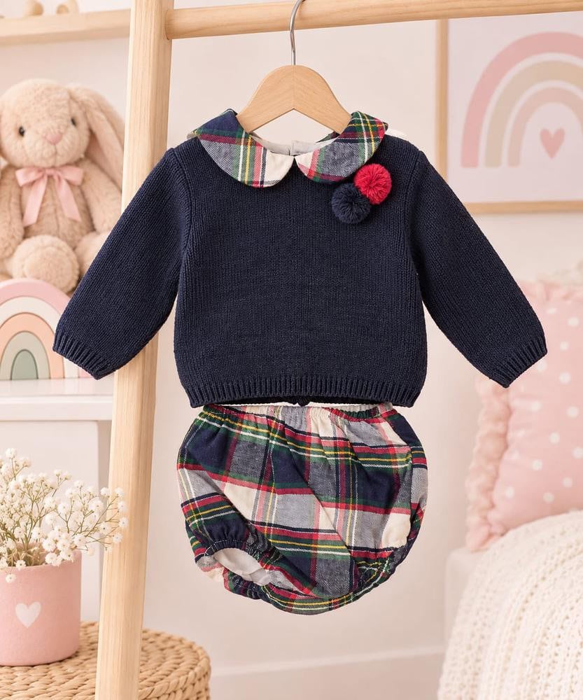 Conjunto 2 pzas braga cuadros Jersey Azul