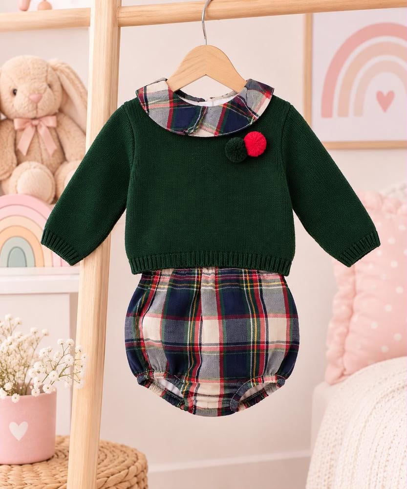 Conjunto 2 pzas braga cuadros Jersey Verde