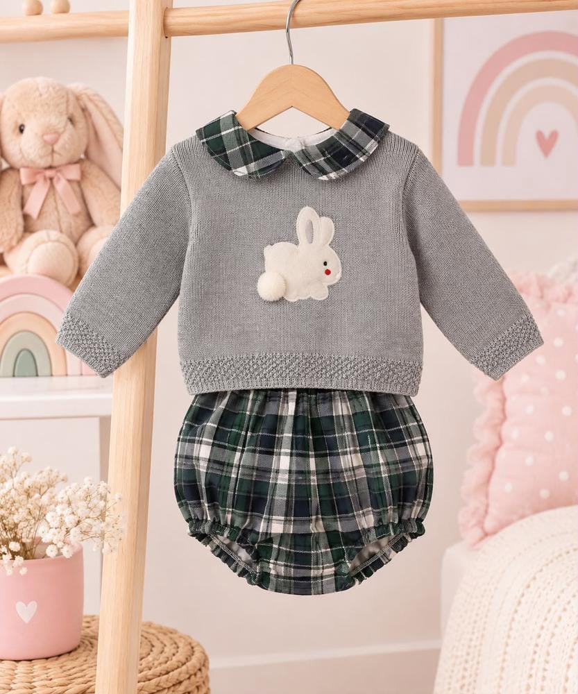 Conjunto Braga cuadros y jersey Conejito