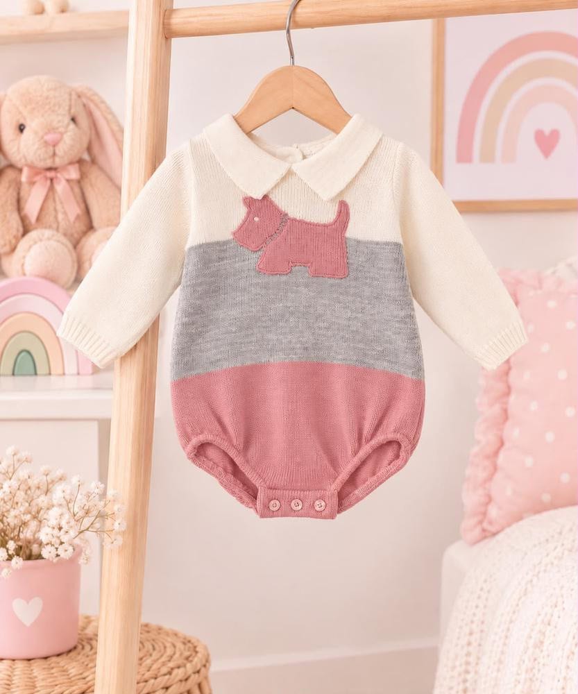 Pelele blanco gris y rosa Perrito