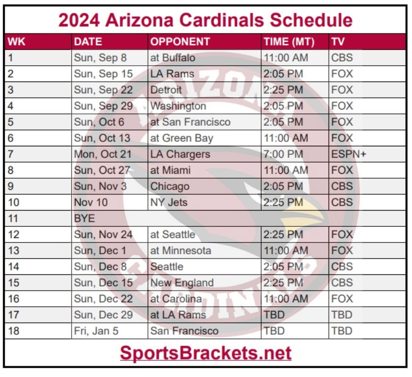Printable 2024 Arizona Cardinals Schedule