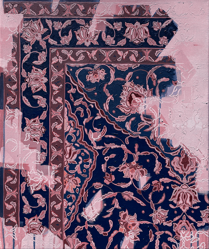 Threads of Memory, 2026 Acrylic, ink and gold leaf on canvas 150 × 120 cm