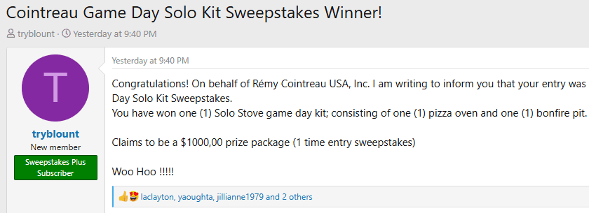 Contreau Sweepstakes Winner