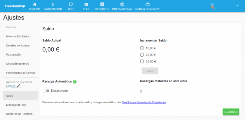 Desactiva la recarga automática de saldo para evitar cargos sorpresa