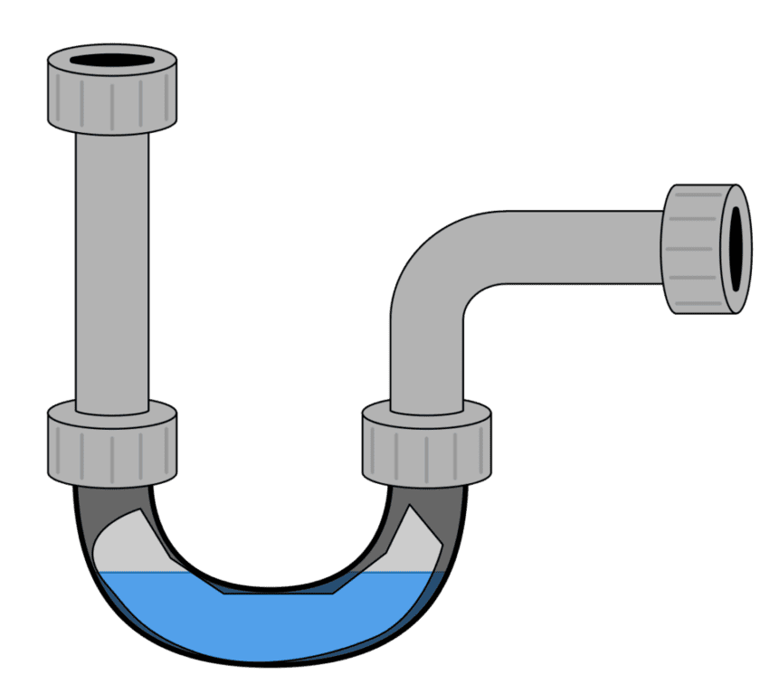 Picture showing a drain trap with water in it.