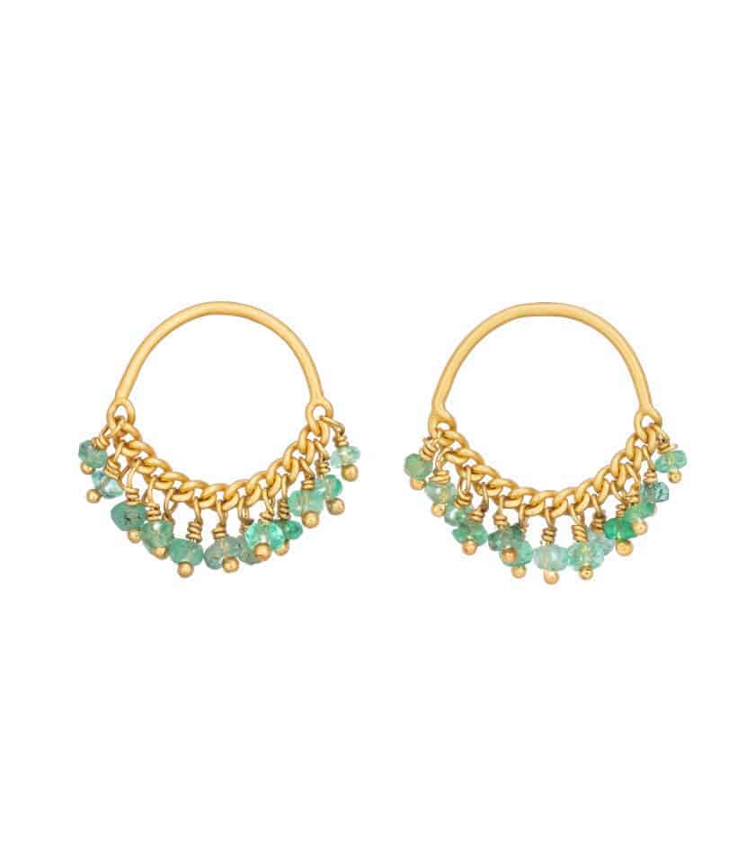 Emerald and Gold Loop Stud Earrings