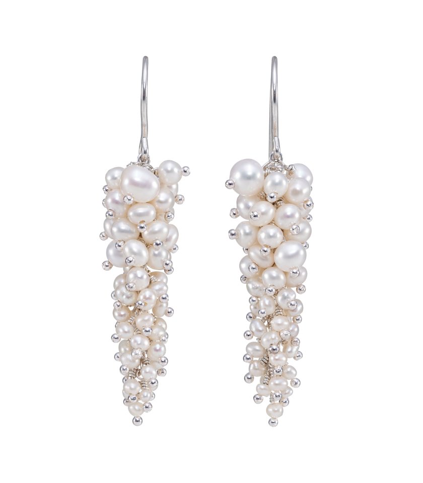 Pearl and Silver Wisteria Earrings by Kate Wood Jewellery