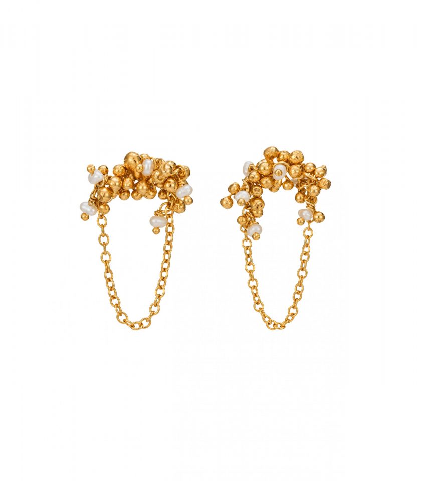 Gold vermeil and pearl loop stud earrings by Kate Wood