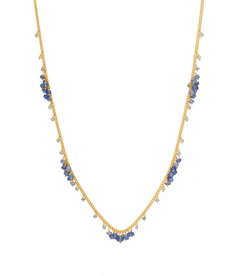 Sapphire and gold plated silver cluster necklace