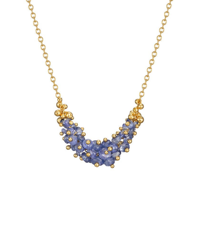 Blue sapphire beaded necklace in gold-plated silver