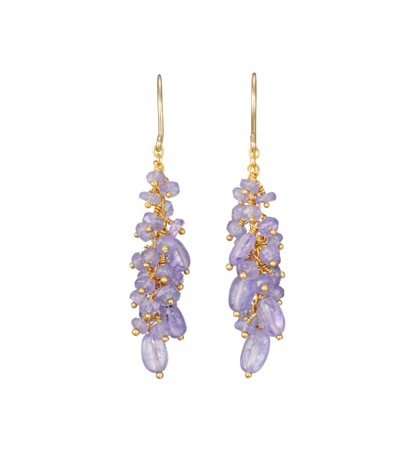 Tanzanite cluster drop earrings with oval beads