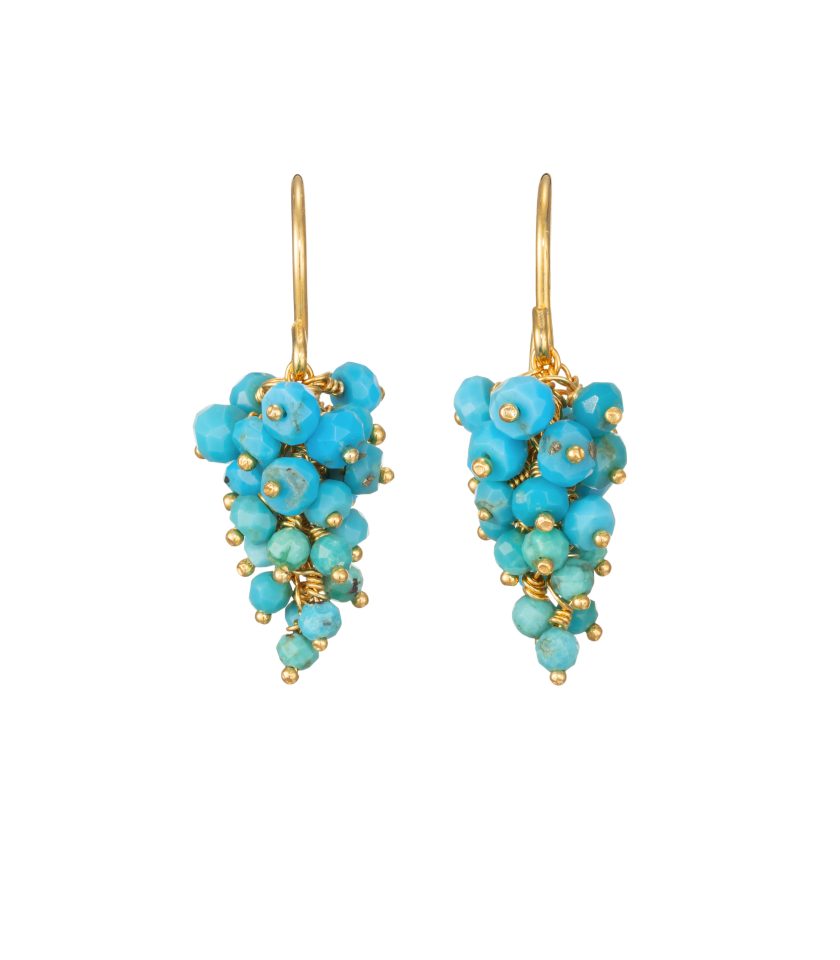 Turquoise bead and gold vermeil grape cluster earrings