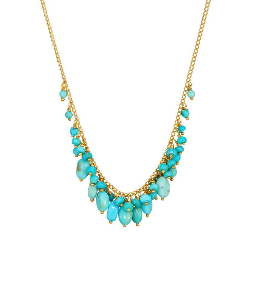Turquise bead cluster necklace in gold vermeil