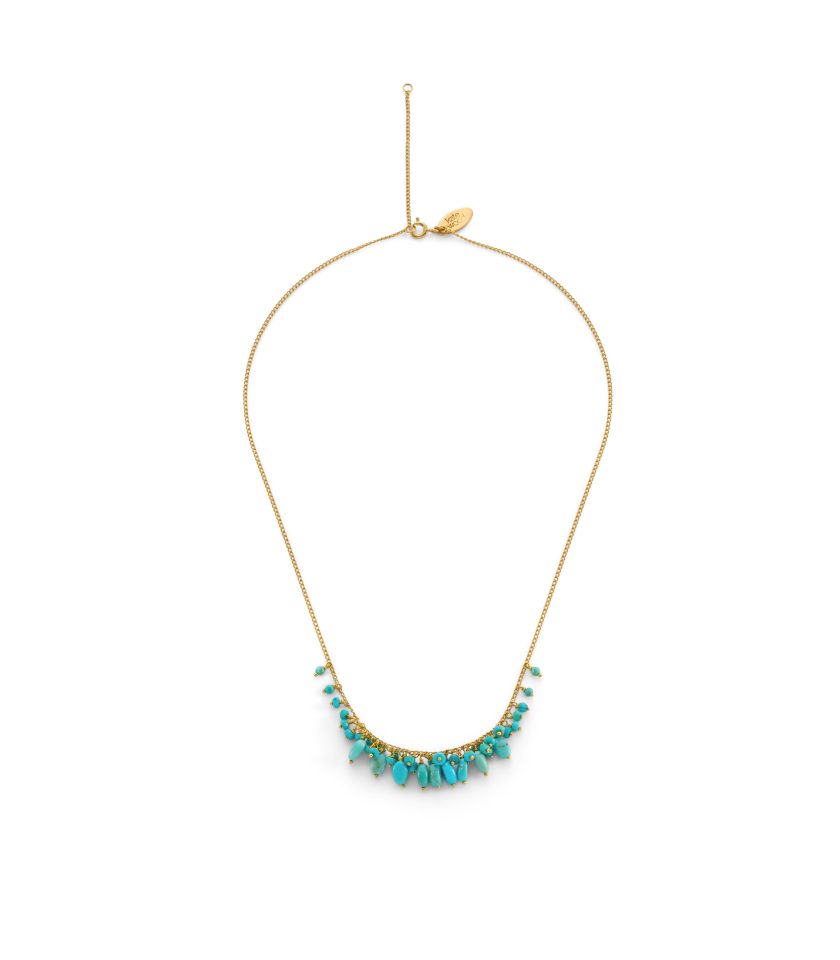 Turquoise beaded cluster necklace in gold plated silver