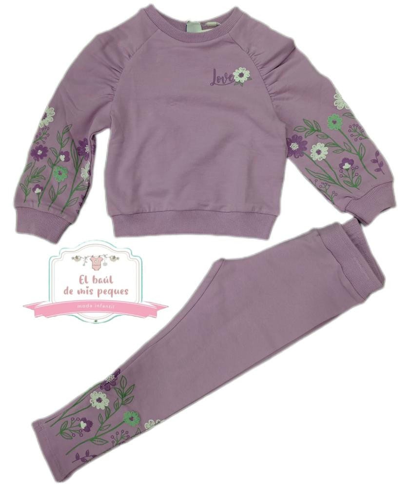 Conjunto legging con pelito Lila flores