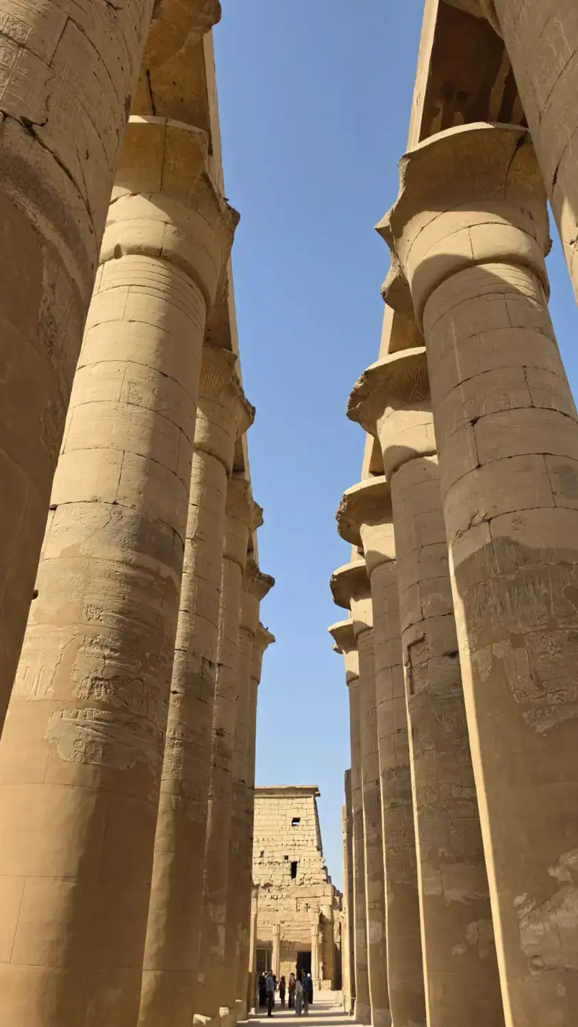 Ceremonial passage framed by monumental papyrus columns