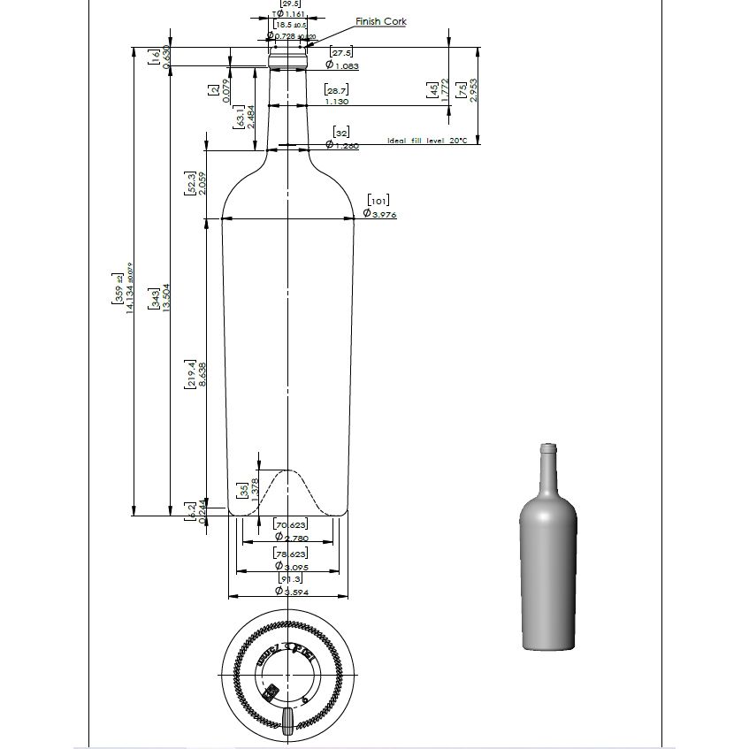magnum tapered wine bottle drawing