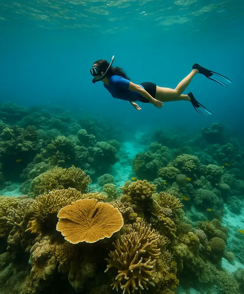 Snorkeling at Coral Gardens in Coron - an eco-tourism destinations in  Palawan, Philippines.