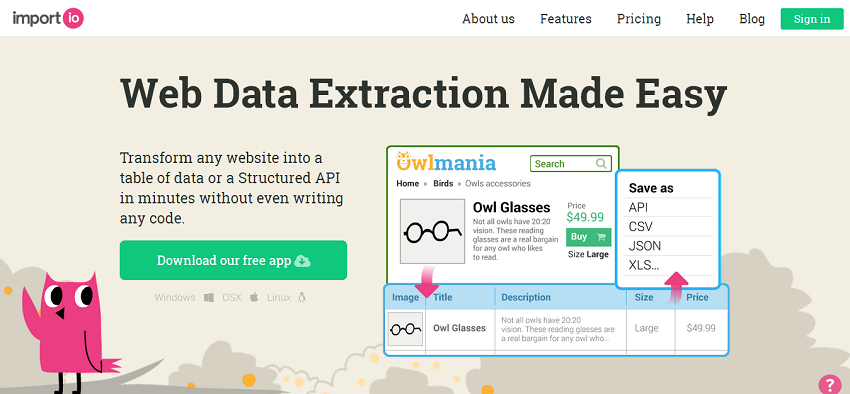 import.io Free Structured Web Data Scraping Tool