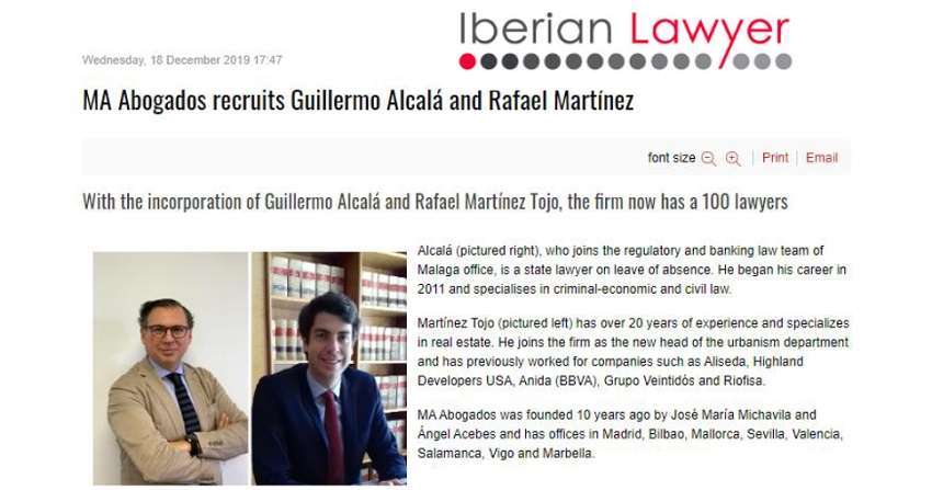 Iberian Lawyer: MA Abogados Recruits Guillermo Alcalá And Rafael Martínez