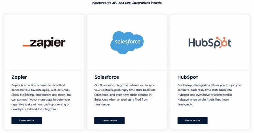 Timetoreply integrations