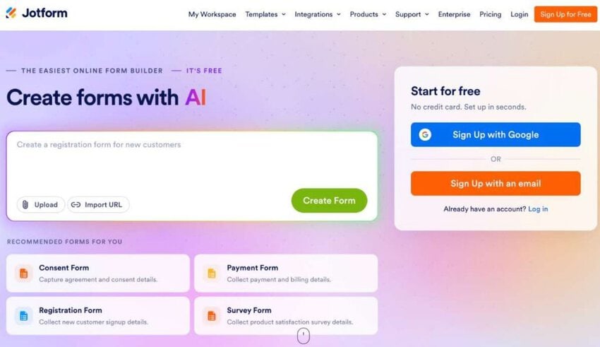 Jotform homepage