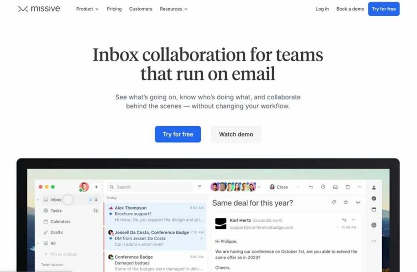 Missive homepage screenshot