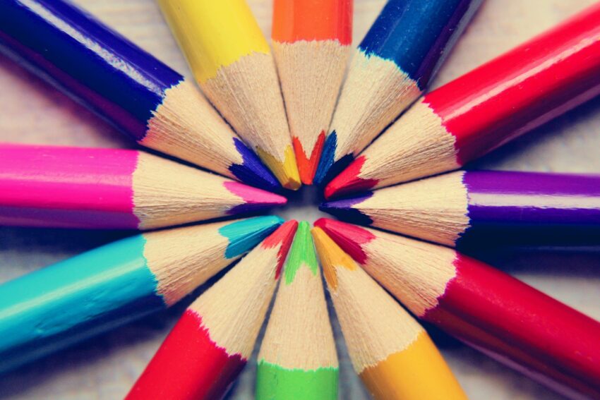 Colored pencils, illustrating a colouring page creation tutorial