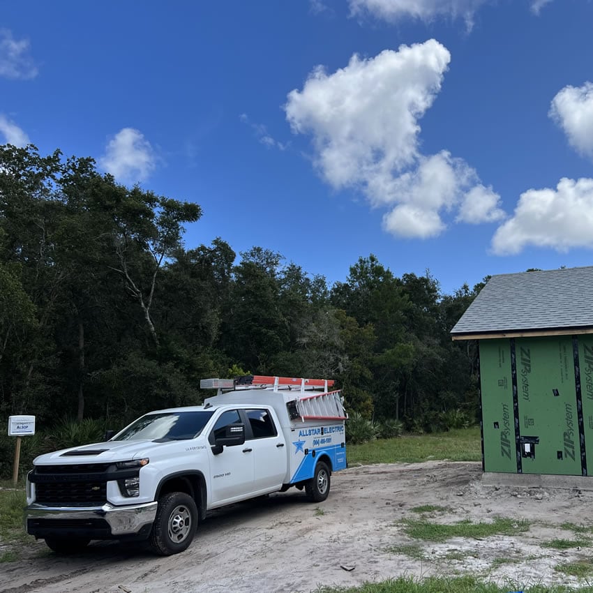 Allstar work truck at a new home construction site