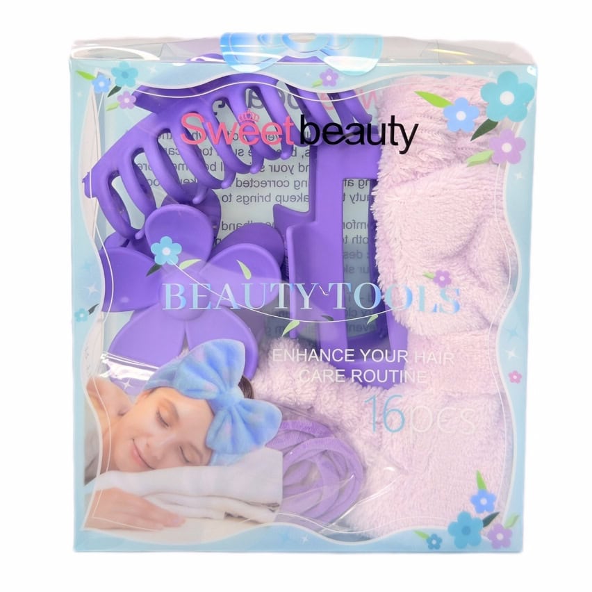 ست روتین مو Sweet Beauty، ست مراقبت مو، پک اکسسوری مو، هدبند حوله‌ای مو، ست آرایشی مو، hair care set, hair routine kit