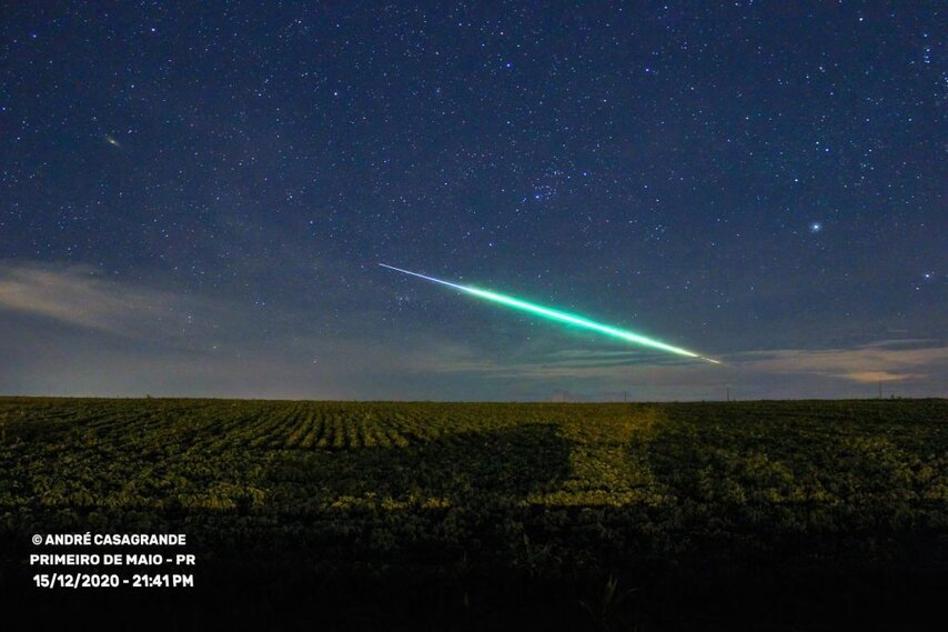 Passagem do meteoro fotografada a partir de Primeiro de Maio, Norte do Paraná - Créditos: André Casagrande